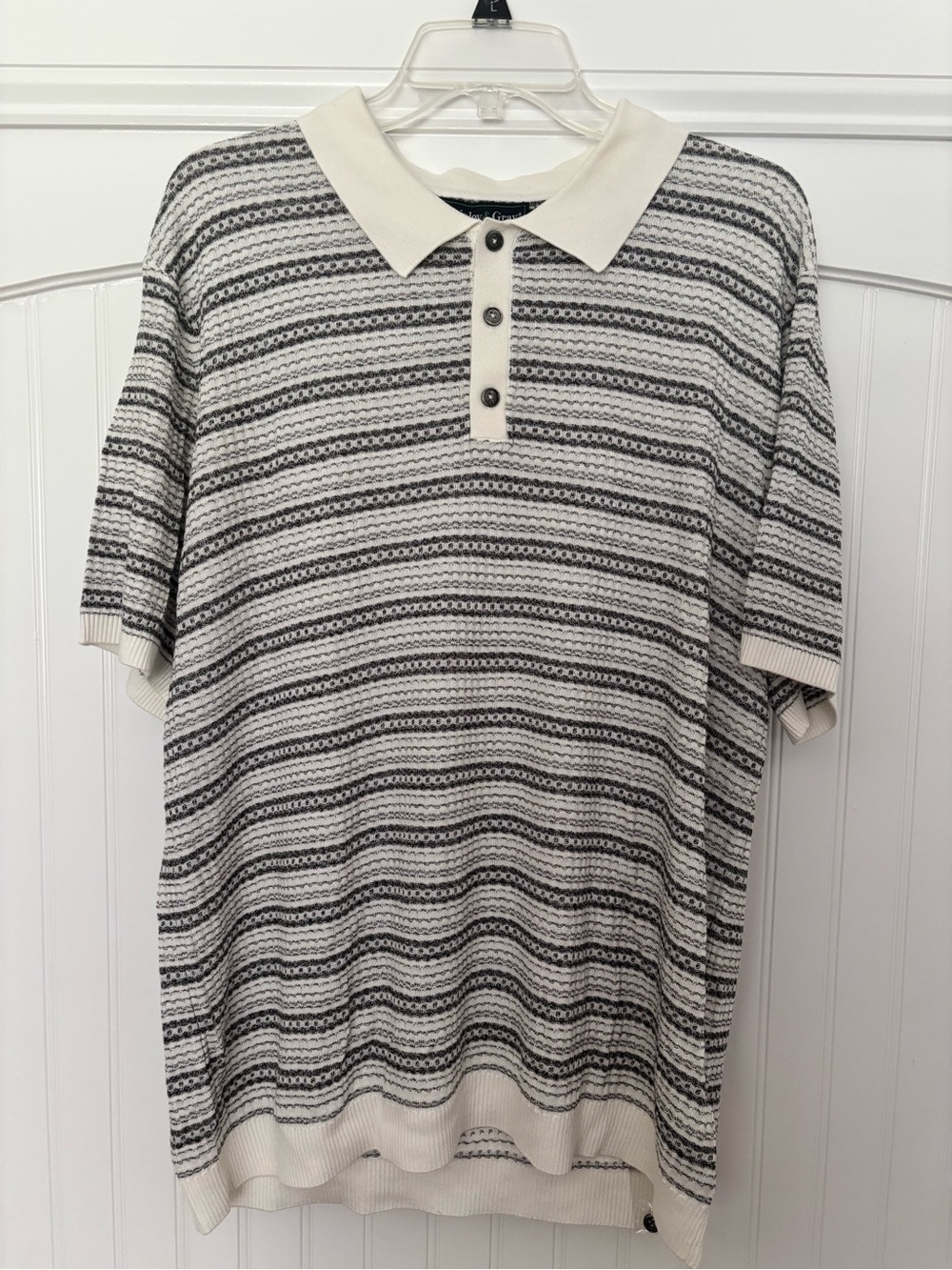 Paisley & Gray Cream Polo with Black Stripe Pattern